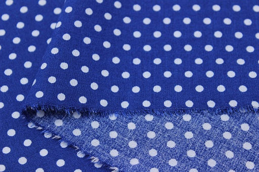 Штапель Белый горох (3мм) цв.т.василек, ш.1.43м, вискоза-100%, 90гр/м.кв - Купава фото 3
