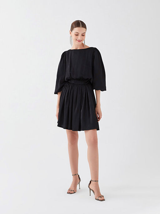 Bisiklet Yaka D?z K?sa Kollu Kad?n Elbise