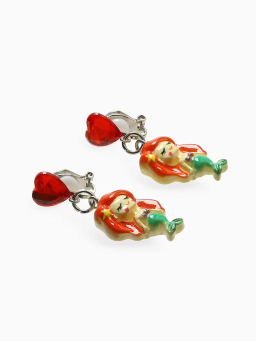 Серьги-клипсы детские «Выбражулька» русалочка с сердцем кристалл, цветные