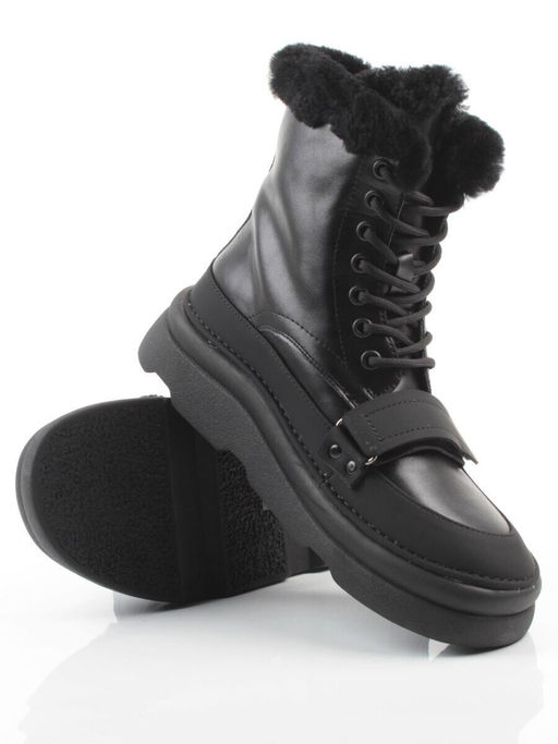 04-PAJ76-1Z BLACK Ботинки зимние женские (натуральная кожа, натуральный мех, 100% шерсть)