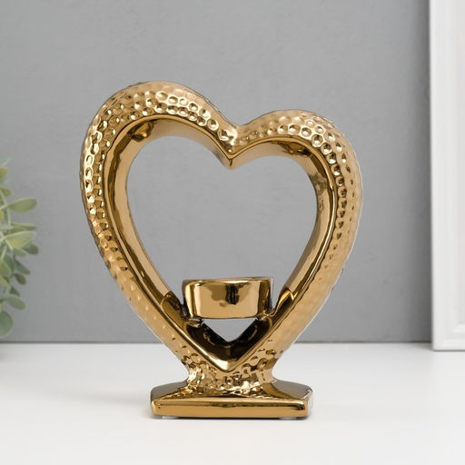 Подсвечник на 1 свечу Сердце на подставке, d=4 см, золото, 17?5.5?19.5 см