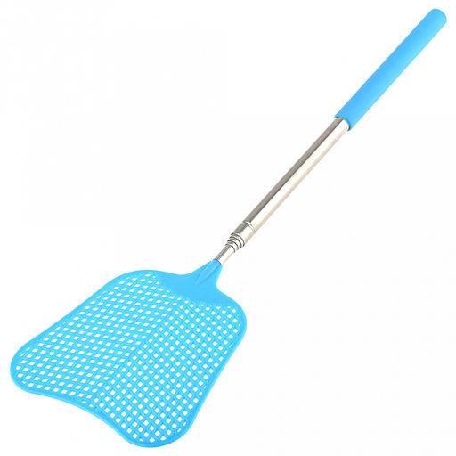 Мухобойка пластмассовая 11х10,5х0,1см, длина 35,5-110см, раздвижная металлическая рукоятка 23-96,5см, с антискользящим наконечником, цвет голубой (Китай) - Домашняя Мода фото 2
