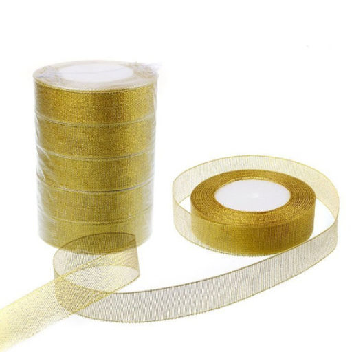 Лента органза декоративная 5 штук набор 25ярд х 2.5см / Z628 /уп 90/золото