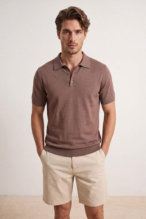 Koyu Vizon Regular/Normal Kesim _zel _plik Premium Basic Triko Polo Yaka T-shirt TMNSS26PO00044 - Trendyolmilla фото 2
