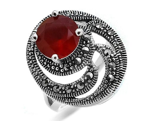 Кольцо из серебра марказит, синт.рубин, SL-AGA1493
