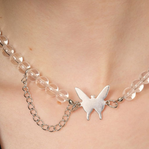 Чокер Бабочка с цепочкой, цвет белый в серебре, L= 40 см - Queen fair фото 4