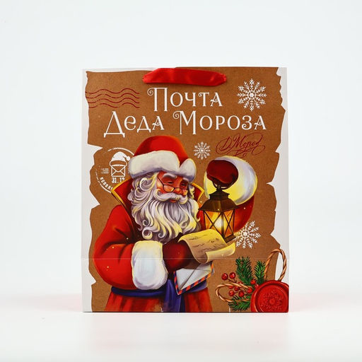 Цена за 2 шт. Пакет подарочный новогодний ламинированный «Почта Деда Мороза», M 26×30×9 см