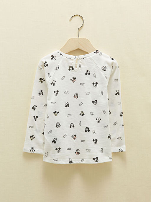 Bisiklet Yaka Uzun Kol Minnie ve Mickey Mouse Bask?l? K?z Bebek Ti??rt - Waikiki фото 3