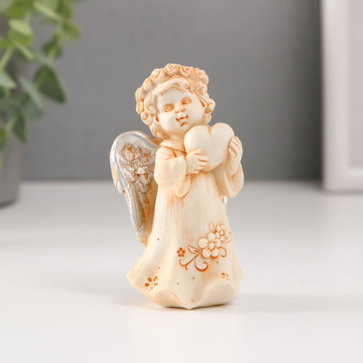 Фигурка полистоун Ангел в цветочном платье и венке с серебристыми крыльями, 8.5 см, МИКС