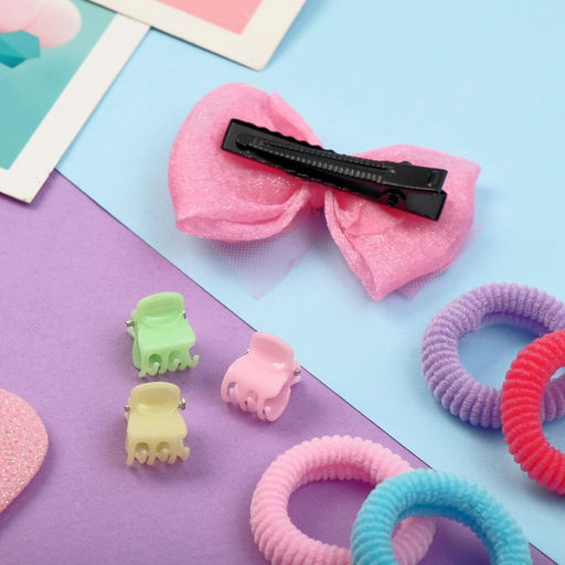 Цена за 6 шт. Набор для волос 11 шт Машенька бантик розовый сеточка (1 зажим,4 резики,6 крабов) - Simaland фото 3