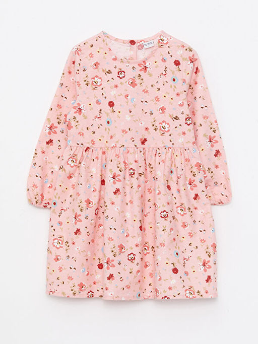 Bisiklet Yaka Desenli Uzun Kollu K?z ?ocuk Elbise