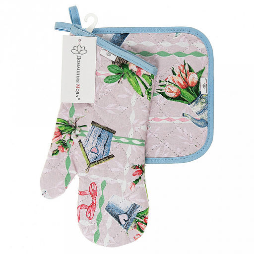 "Весеннее пробуждение" Кухонный комплект: прихватка-варежка 15х30см + прихватка 20х20см, хлопок "Премиум" 191г/м2 - хлопок 100%, наполнитель - ватин 280гр/м2, "Домашняя мода" (Россия)