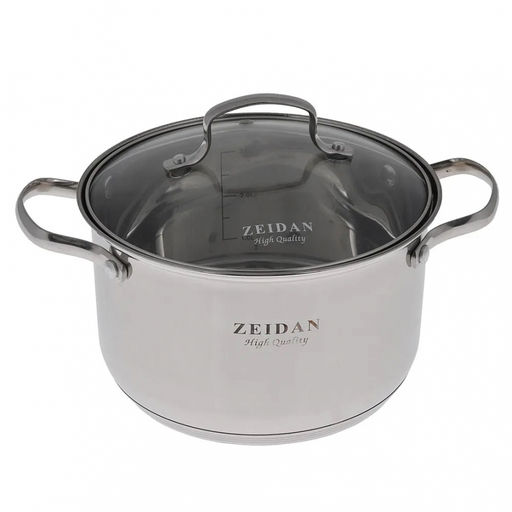 Кастрюля нерж 3,0 л (18 см) ZEIDAN со стекл крышкой, 5-ти слойное капс дно, арт. Z-50243