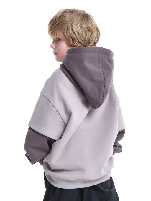 Худи джемпер с начесом с комбинированными рукавами 33-7481 беж/кофе - Mini maxi фото 8