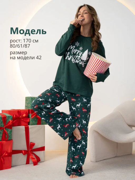Новогодняя женская пижама с брюками - Binita фото 25