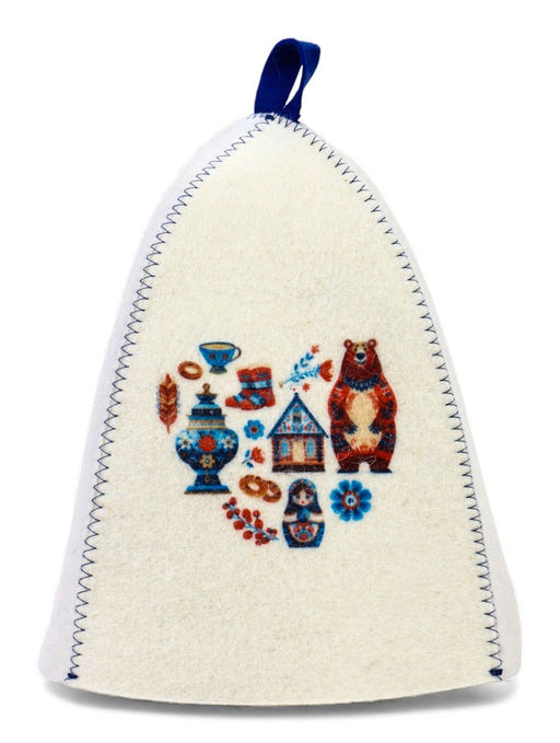 Шапка для бани с принтом "Русские традиции", белая