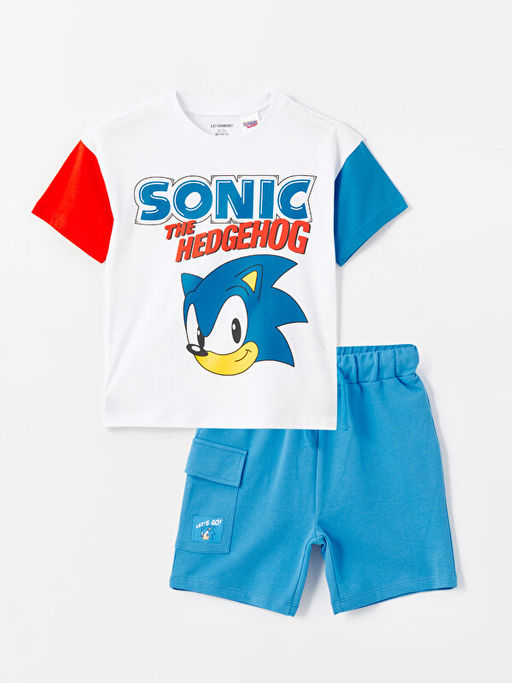 Bisiklet Yaka K?sa Kollu Sonic Bask?l? Erkek Bebek Ti??rt ve ?ort 2li Tak?m - Waikiki фото 2