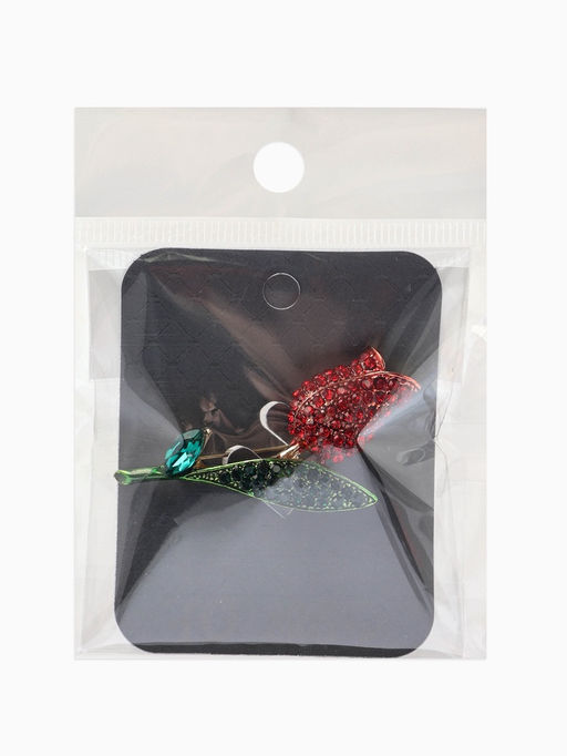 Брошь «Цветок» тюльпан, стразы, цвет красно-зелёный в золоте