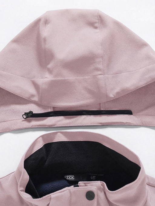 Парка женская софтшелл виндстоппер удлинённая с капюшоном розового цвета 9618_1R