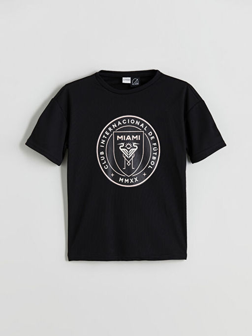 Bisiklet Yaka Inter Miami Bask?l? Erkek ?ocuk Ti??rt