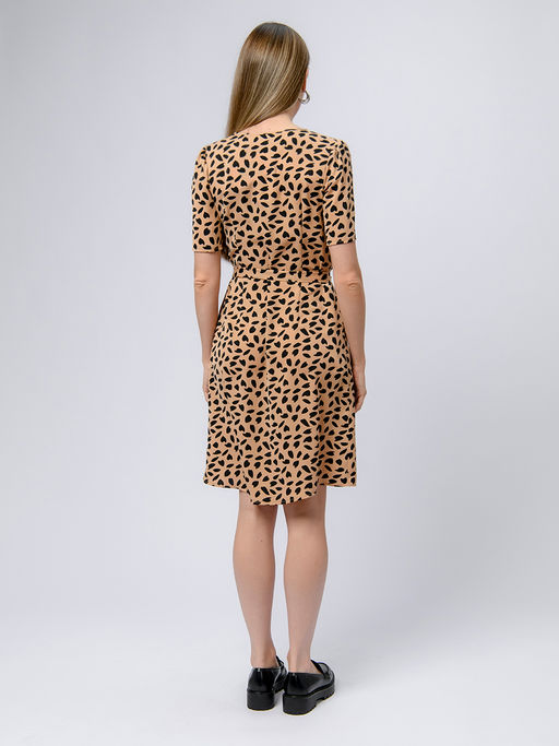 Платье длины миди цвета мокко с принтом и короткими рукавами - 1001dress фото 3