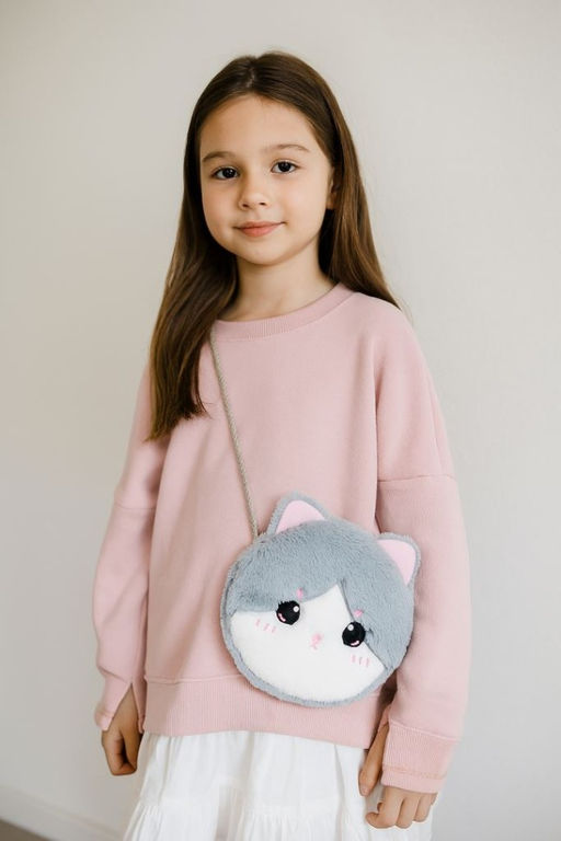Сумочка плюшевая "Cute cat", grey (16*14 см)