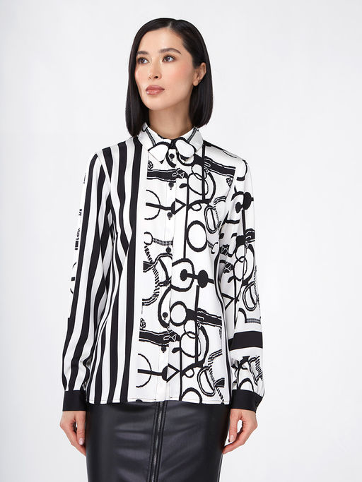 Блузка из атласной ткани OD-887-1 черно-белая - Tantino фото 7