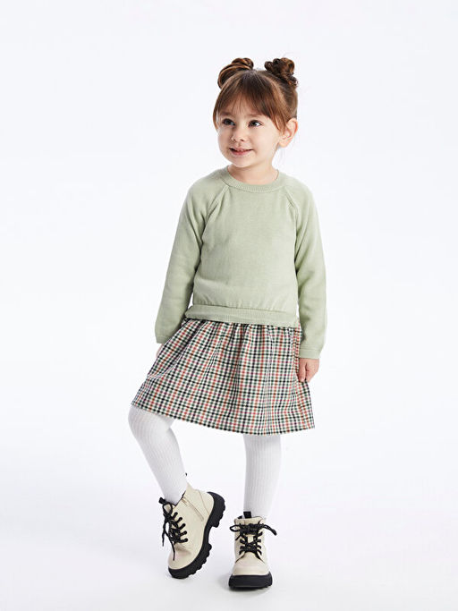 Bisiklet Yaka Ekose K?z Bebek Elbise