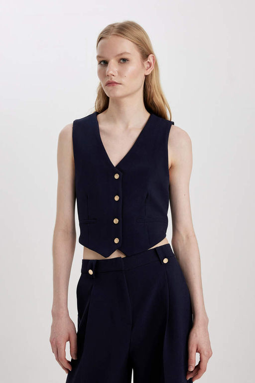 Укороченный пиджак с V-образным вырезом - Defacto фото 4