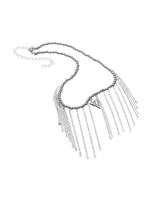 Колье «Сердце» водопад с бусинами, цвет серебро