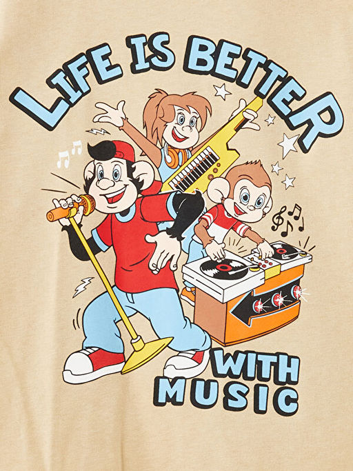 Bisiklet Yaka Uzun Kollu Nostaljik Maymun Bask?l? Erkek Bebek Ti??rt - Waikiki фото 2