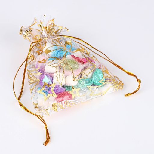 Цена за 20 шт. Мешочек подарочный новогодний органза Колокольчики, 10 х 12 см +/- 1.5 см