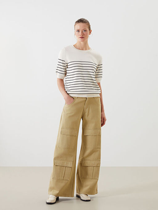 Bisiklet Yaka ?izgili Kad?n Triko Kazak