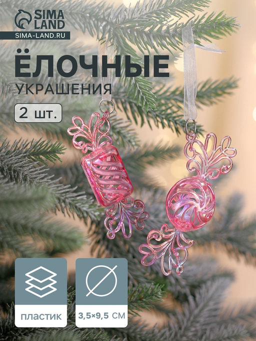 Цена за 2 шт. Ёлочные игрушки 2 шт. Зимнее волшебство. Ажурные конфеты, 9.53.5 см, сиреневый перелив