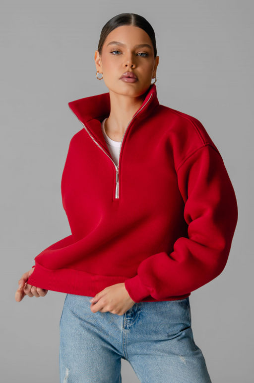 Арт. 1902 Свитшот женский с начесом полузамок 42-50 (5 шт) Цвет:красный