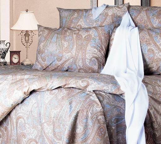 Постельное белье - Перкаль Кашмир коричневый 2-спальный с Евро простыней (молния) - Luteks фото 2