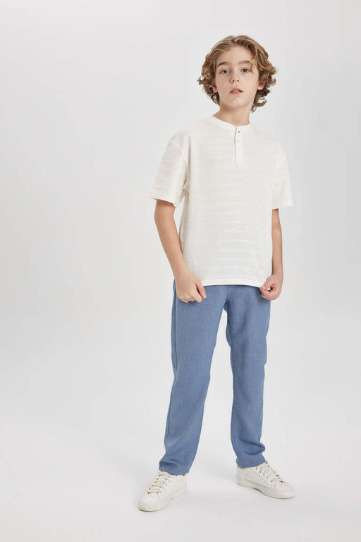 Футболка оверсайз с воротником и короткими рукавами для мальчика - Defacto фото 2