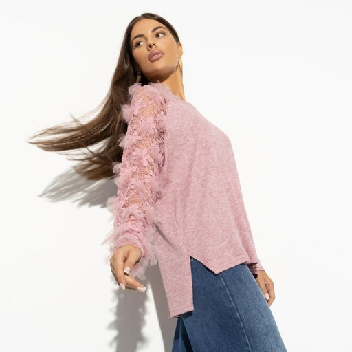 Свитшот с объемным кружевом Модная хроника (rose) - Charutti фото 6