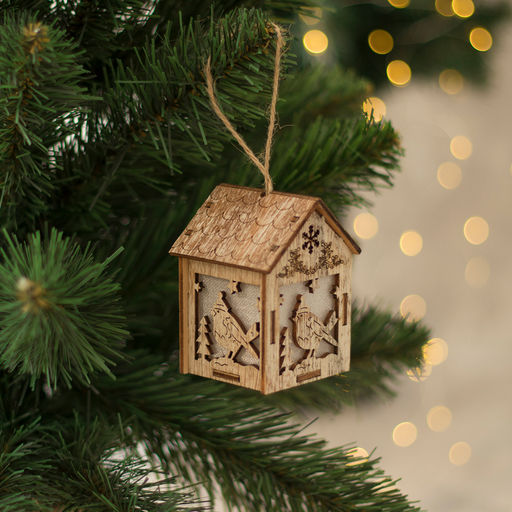 Ёлочная игрушка Домик с птицей, 8х5х6 см, 1 LED, от батареек, свечение тёплое белое - Luazon lighting фото 2