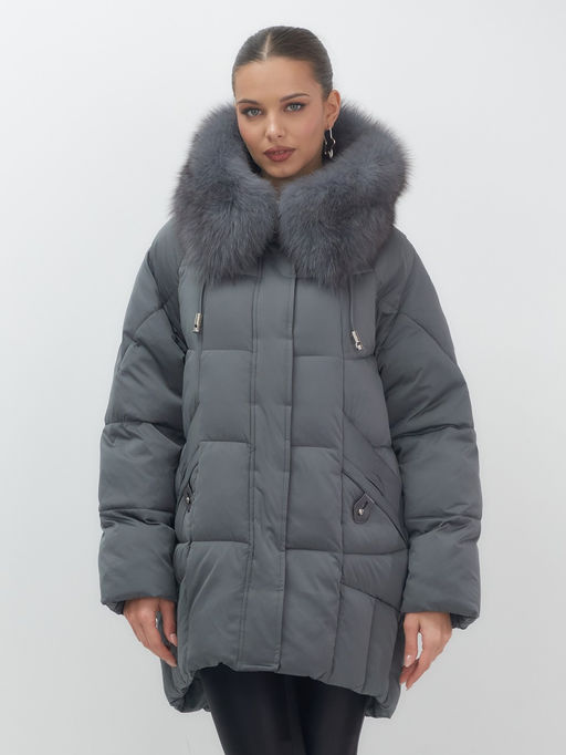 Куртка зимняя женская с мехом и капюшоном тренд темно-серого цвета 7660TC