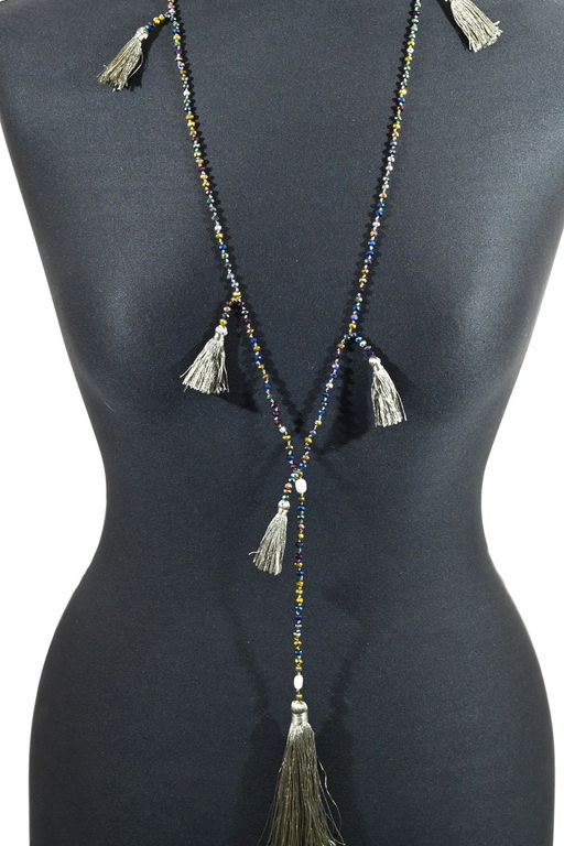 Колье Кисточки с цирконом цвет хамелеон, 80см