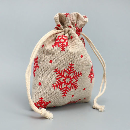 Цена за 5 шт. Мешочек подарочный холща «Новогодние ожидания», снежинки, холща, 10×12 см ± 1.5 см