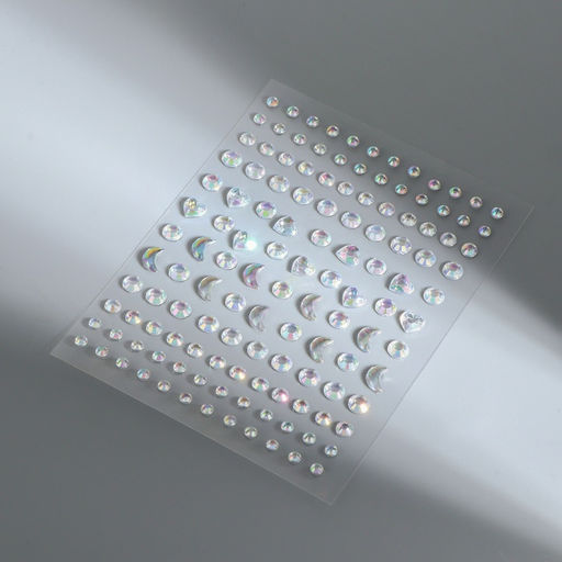 Цена за 5 шт. Стразы самоклеящиеся фигурные «Ассорти», с голографией, 128 шт на листе, цвет серебряный