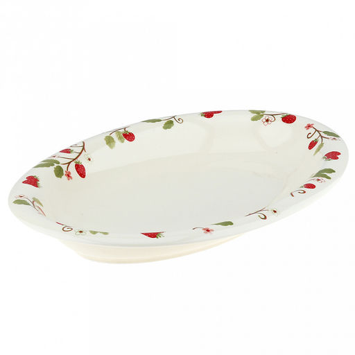 "Земляничная поляна" Блюдо фарфоровое 315х210х36мм, 600мл, овальное, с деколью, загнутый край, кремовый (Китай)