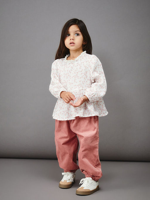 Bisiklet Yaka ?i?ekli K?z Bebek Bluz ve Pantolon 2li