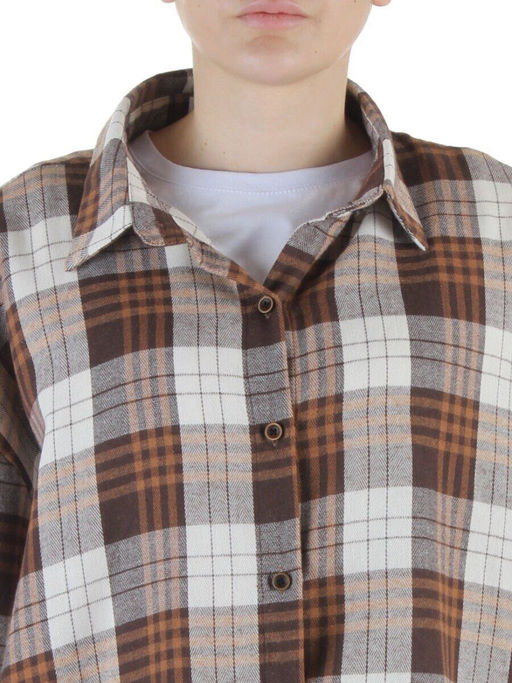 C603 BROWN/BEIGE Рубашка женская оверсайз (95% хлопок, 5% спандекс)