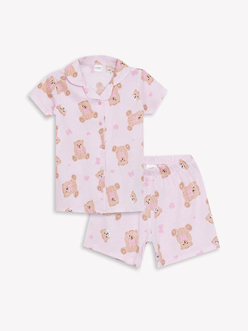 G?mlek Yaka K?z ?ocuk ?ortlu Pijama Tak?m?