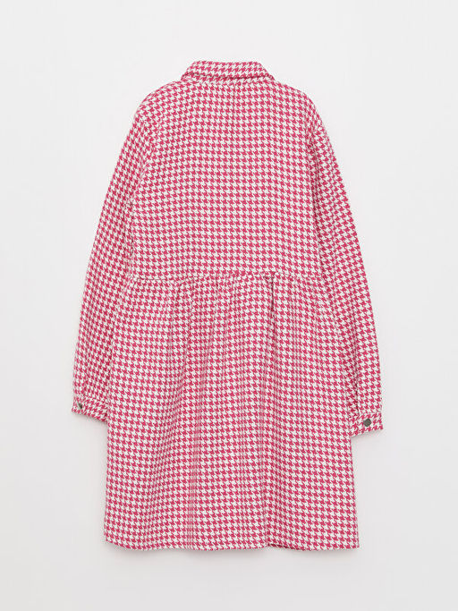 G?mlek Yaka Kazaya?? Desenli Uzun Kollu K?z ?ocuk Elbise