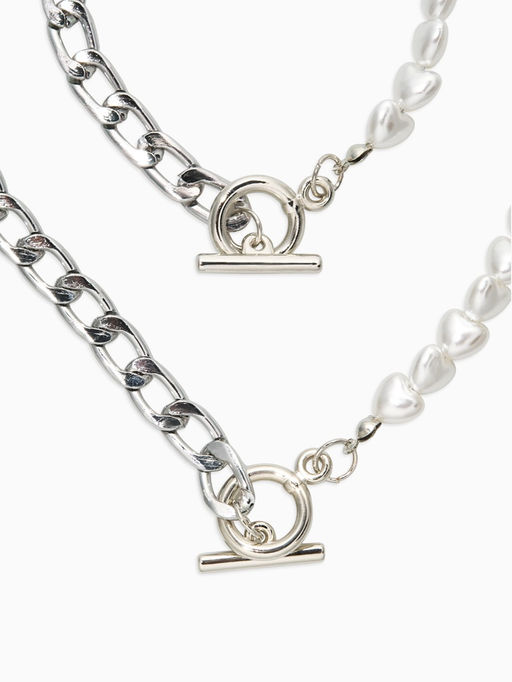 Набор 2 предмета: колье, браслет «Жемчужное сердце с цепочкой», 18 и 42 см, белый в серебре