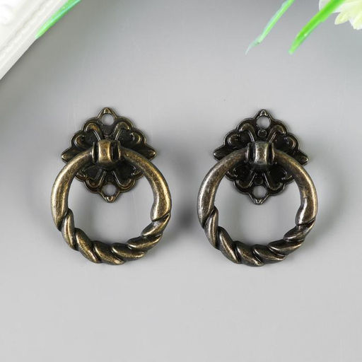 Цена за 3 шт. Ручка для шкатулки металл "Молоточек косичка" бронза набор 2 шт 841 4х3 см